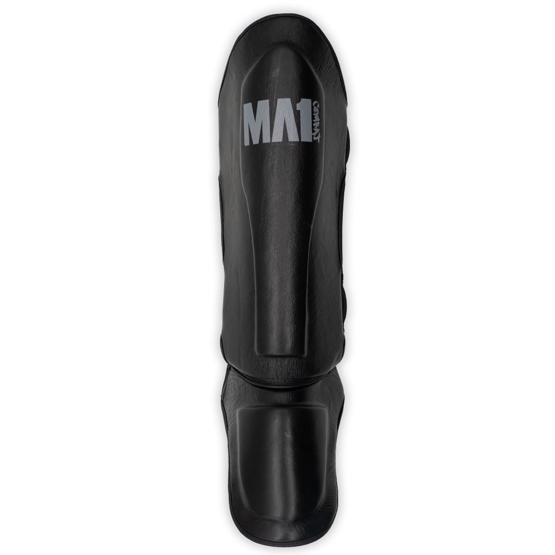 MA1 Black Grey Leather Shin Guards - product photo 2