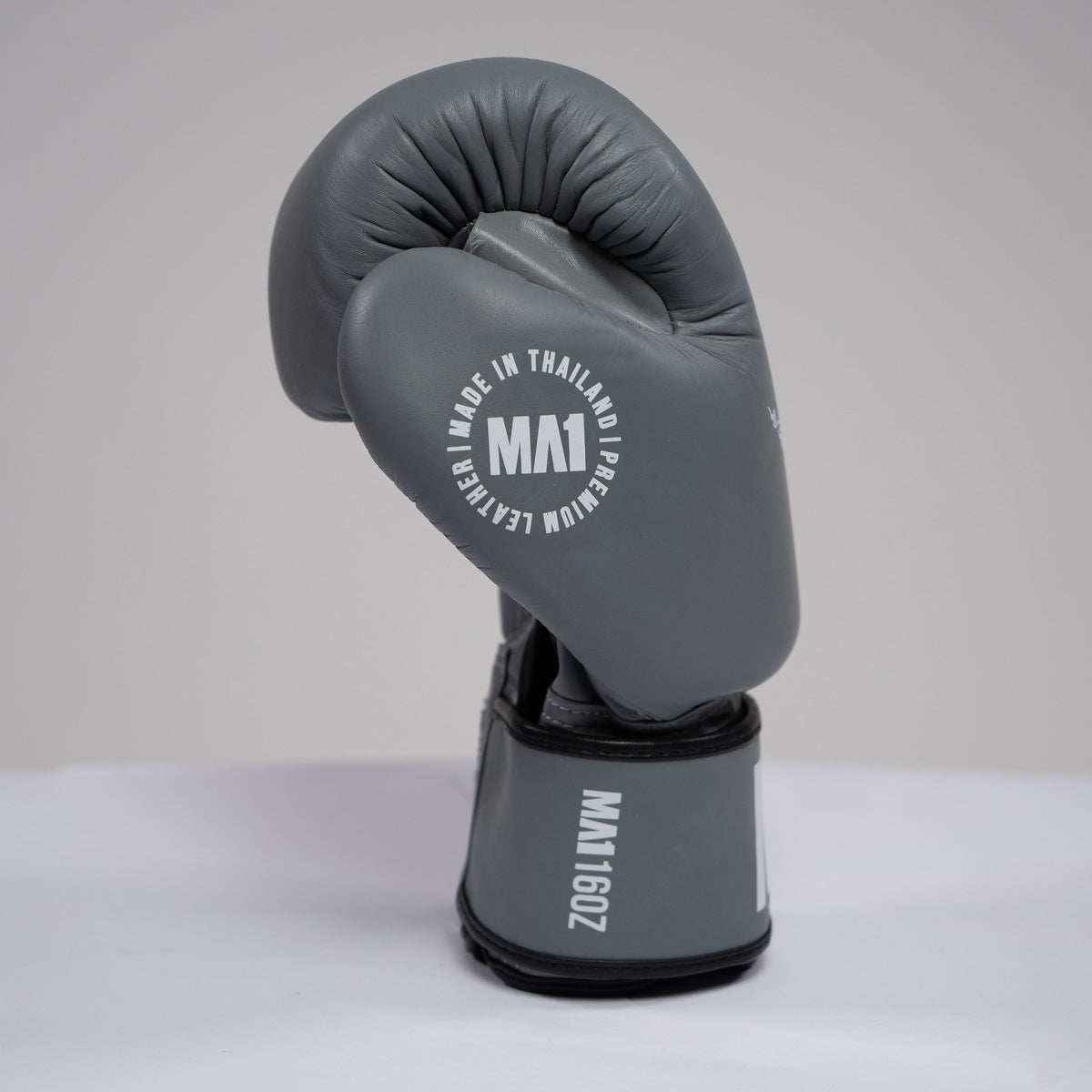 MA1 Thai Made Grey White Leather Boxing Gloves - product photo 3