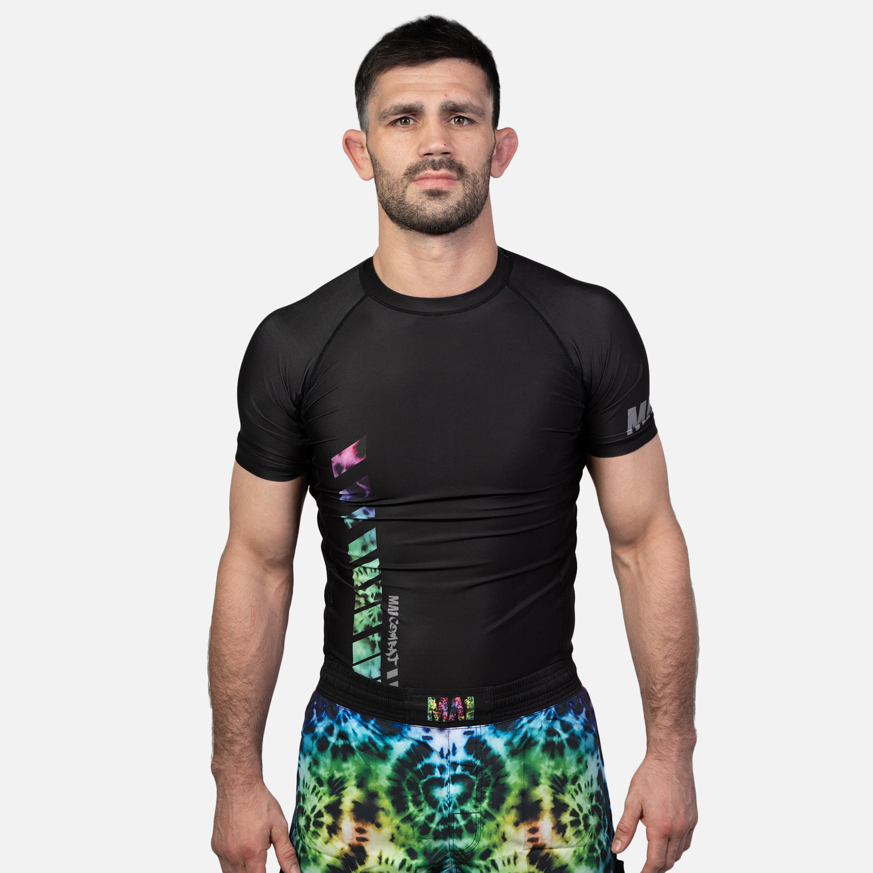 MA1 Tie Dye Black Logo Short Sleeve Rash Guard