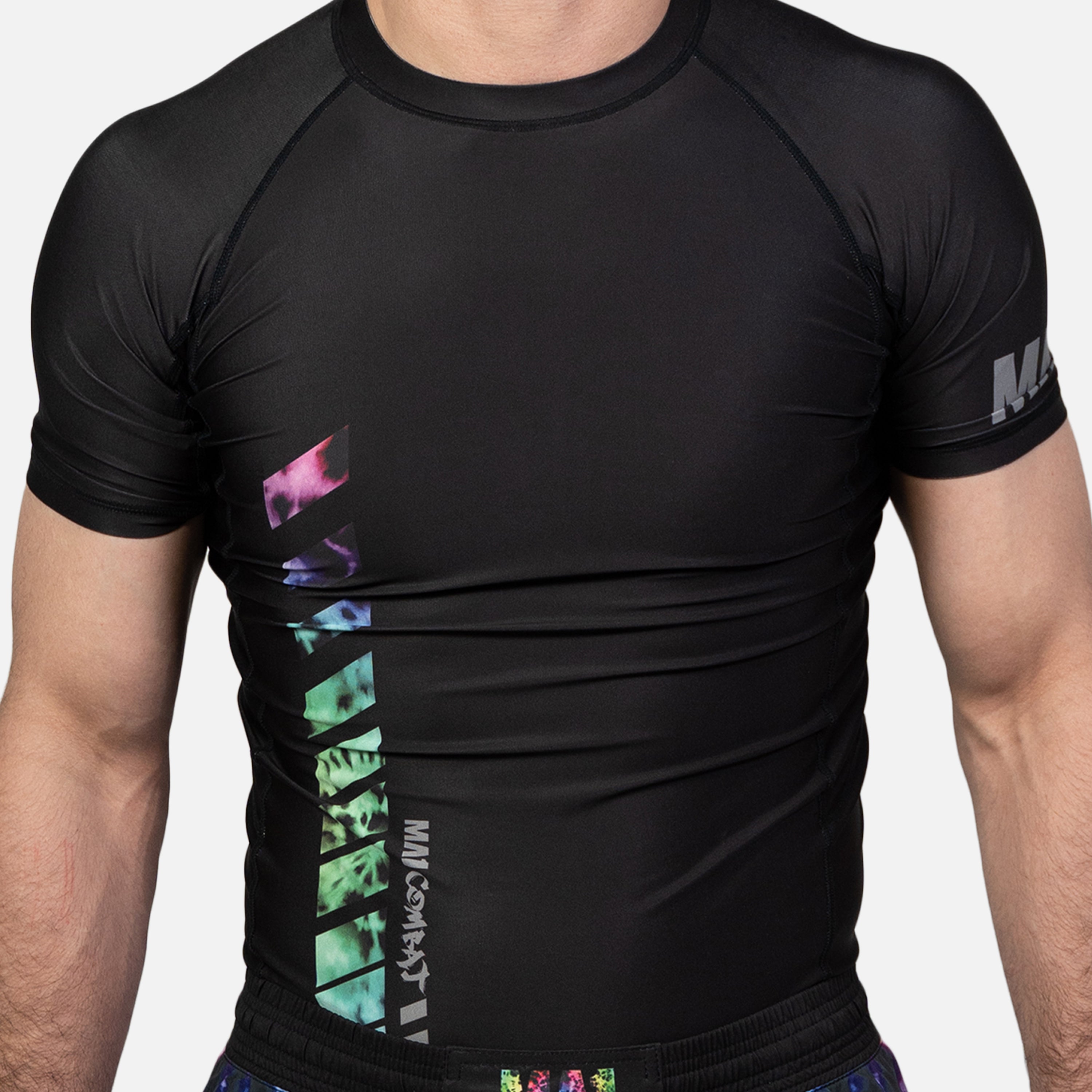 MA1 Tie Dye Black Logo Short Sleeve Rash Guard