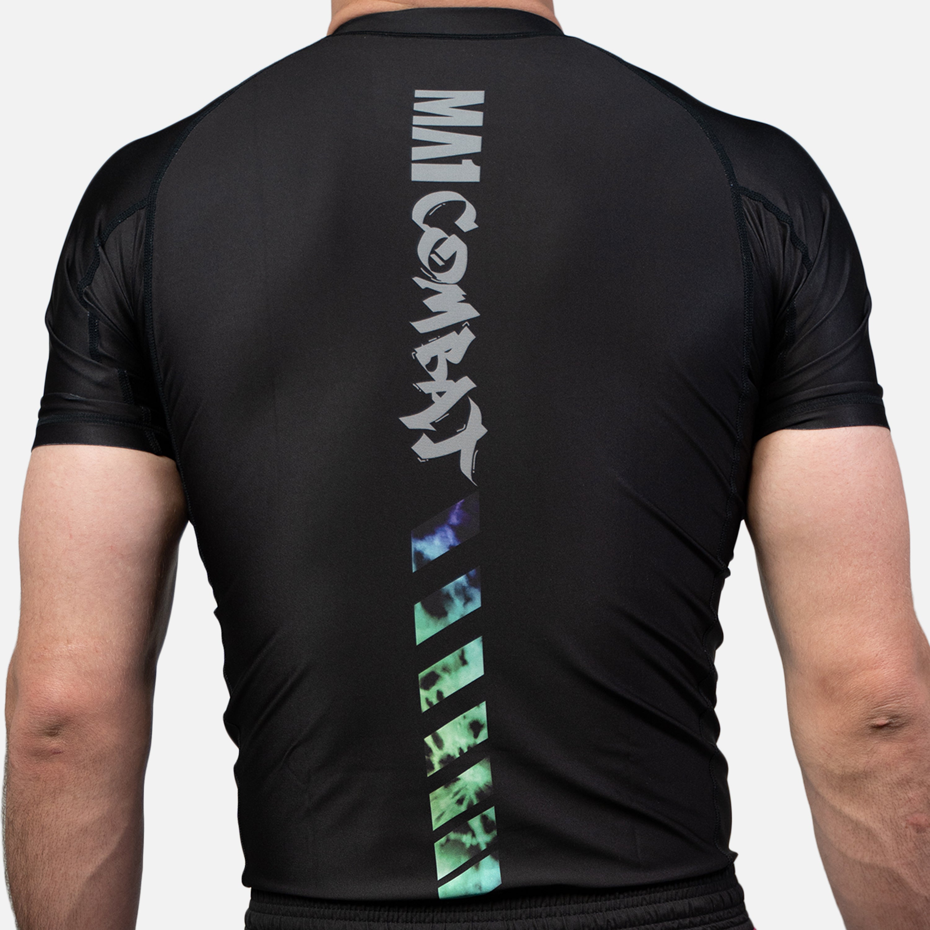 MA1 Tie Dye Black Logo Short Sleeve Rash Guard