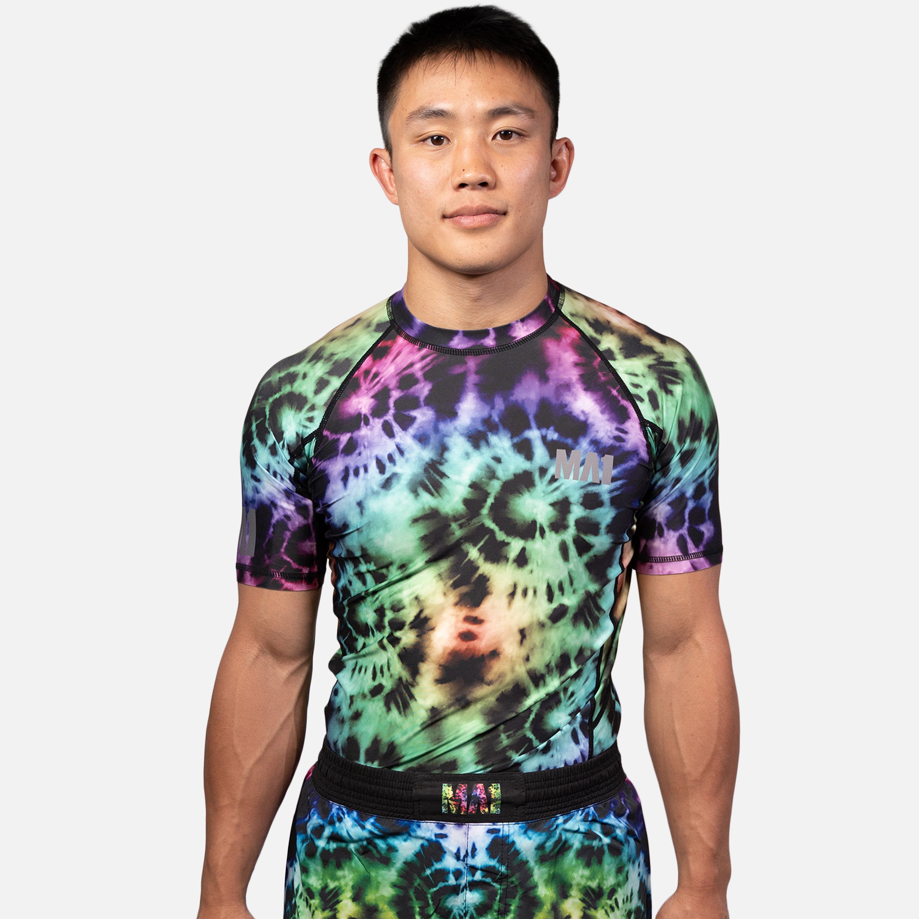 MA1 Tie Dye Black Short Sleeve Rash Guard