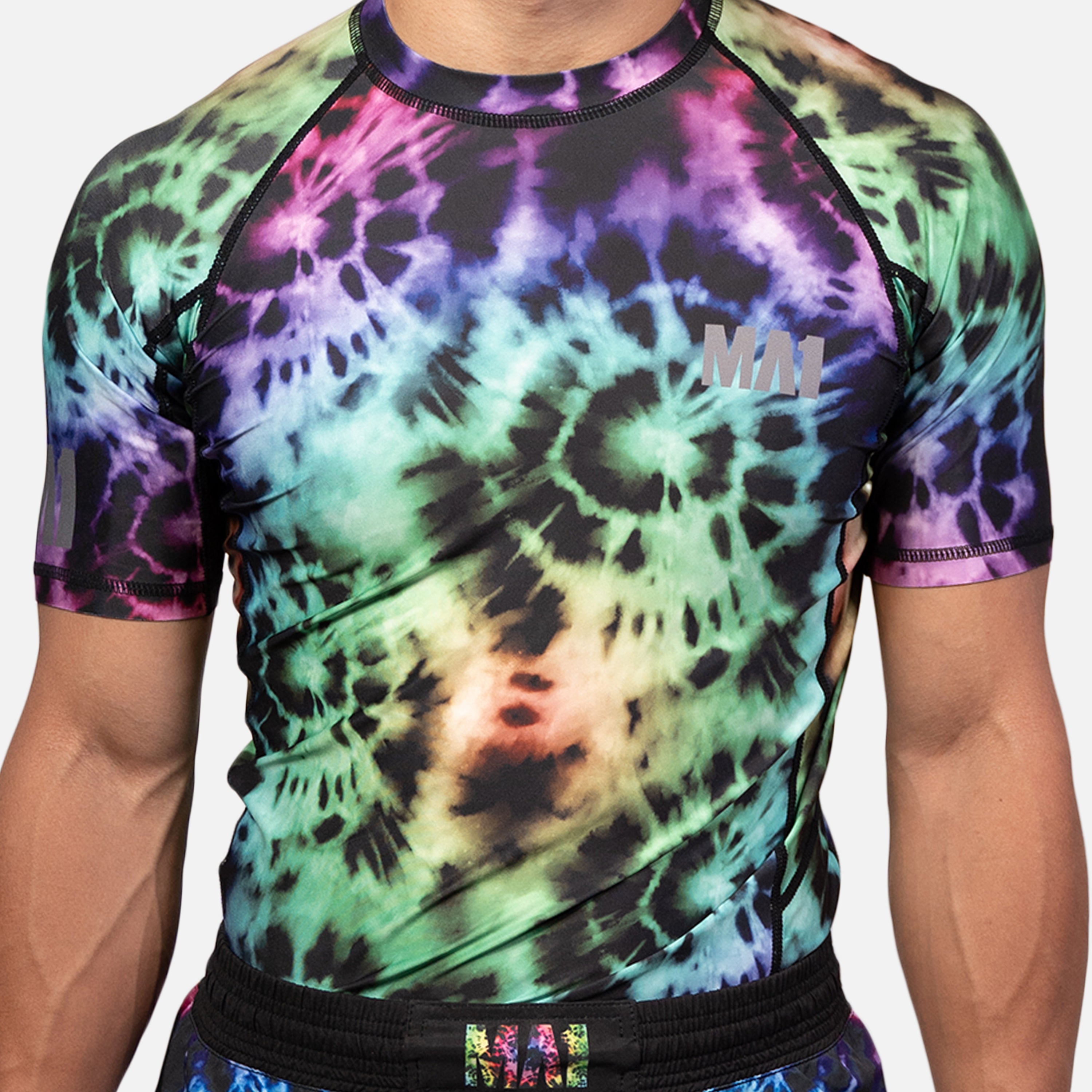 MA1 Tie Dye Black Short Sleeve Rash Guard