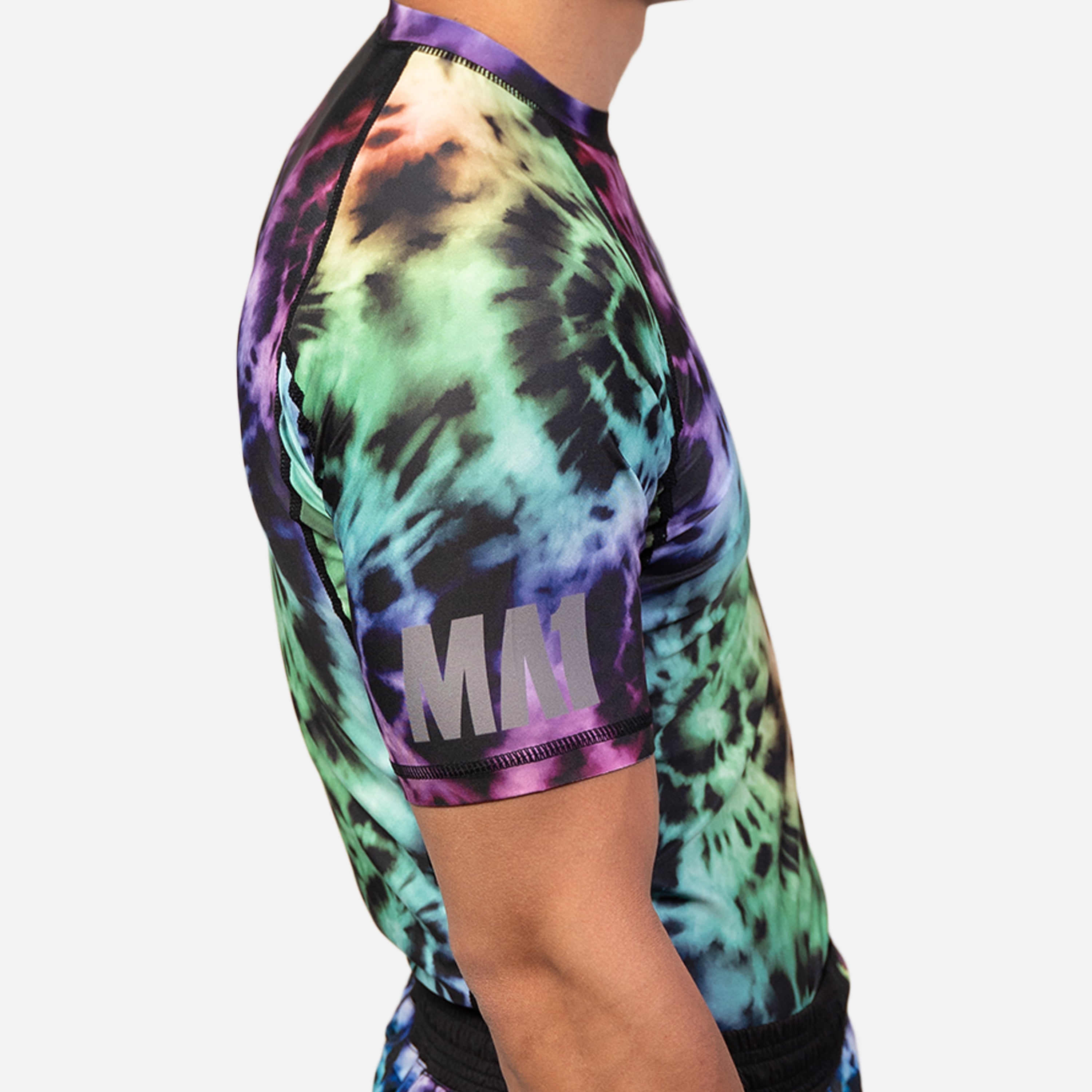 MA1 Tie Dye Black Short Sleeve Rash Guard