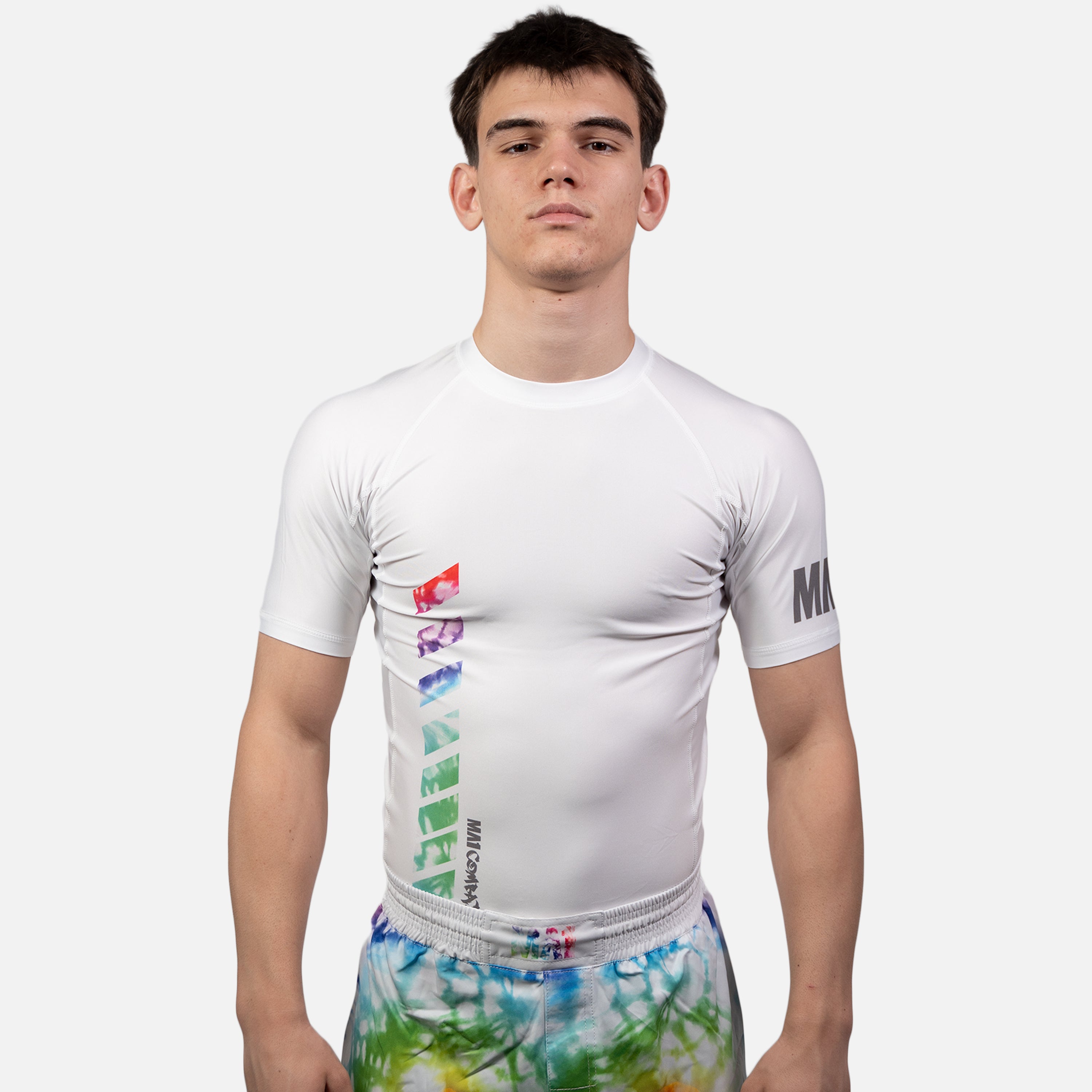 MA1 Tie Dye White Logo Short Sleeve Rash Guard