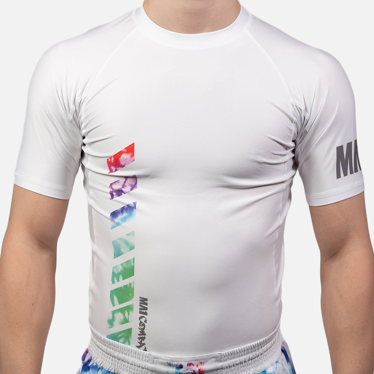 MA1 Tie Dye White Logo Short Sleeve Rash Guard - product photo 3