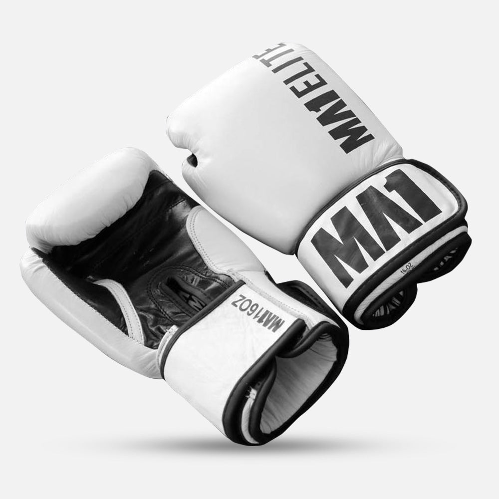 MA1 Elite Leather 16oz Boxing Gloves - White
