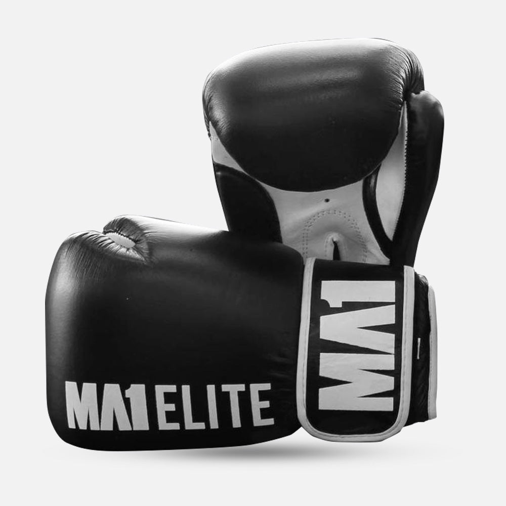 MA1 Elite Leather 16oz Boxing Gloves - Black