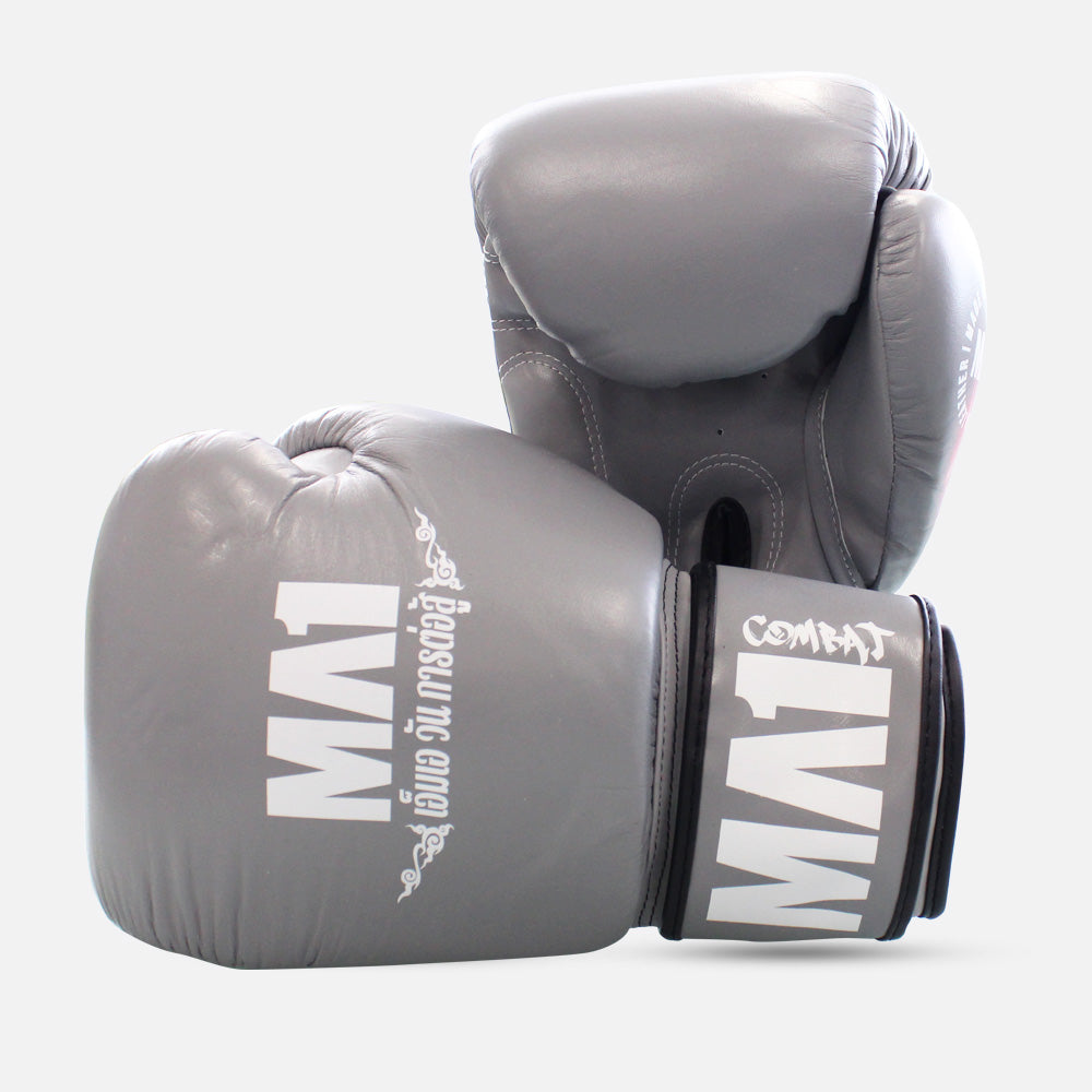 MA1 Thai Made Grey White Leather Boxing Gloves