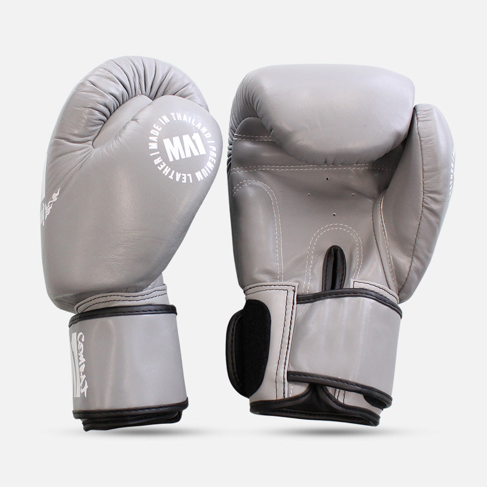 MA1 Thai Made Grey White Leather Boxing Gloves