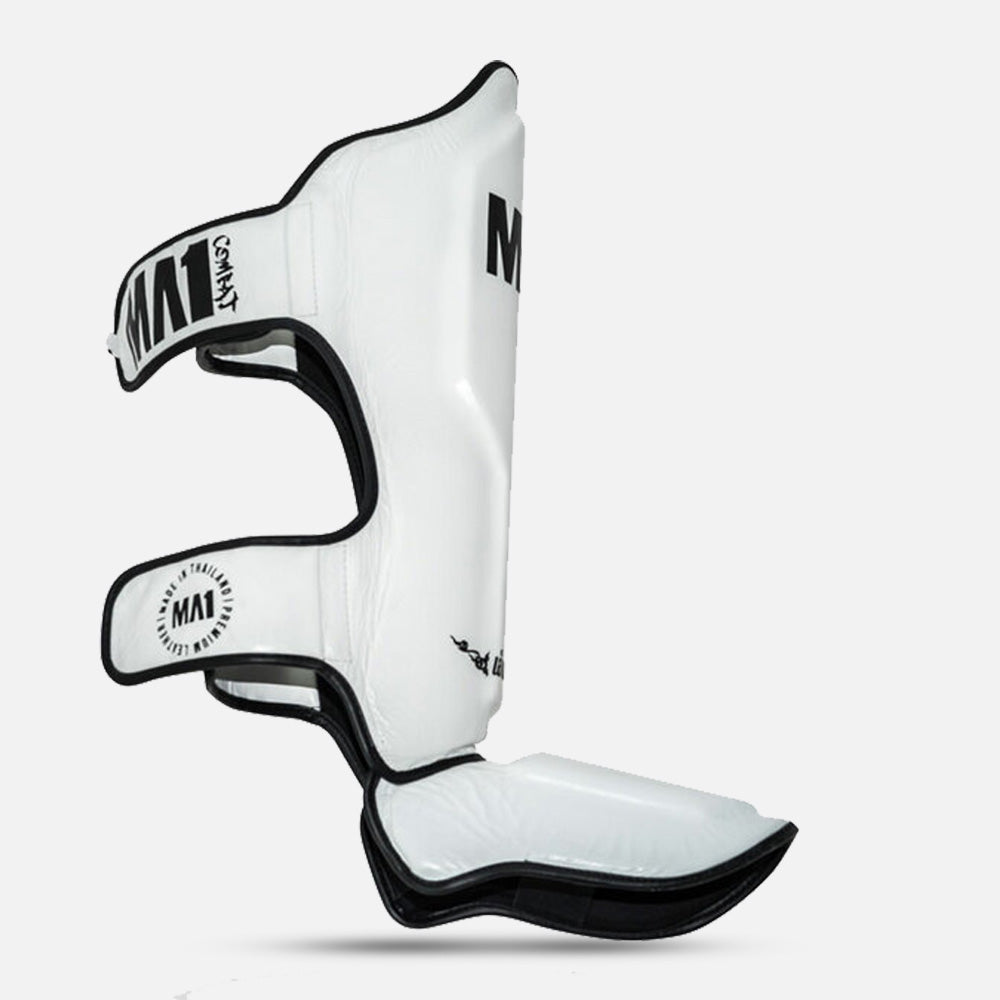 MA1 Thai Made White Leather Muay Thai Shin Guards